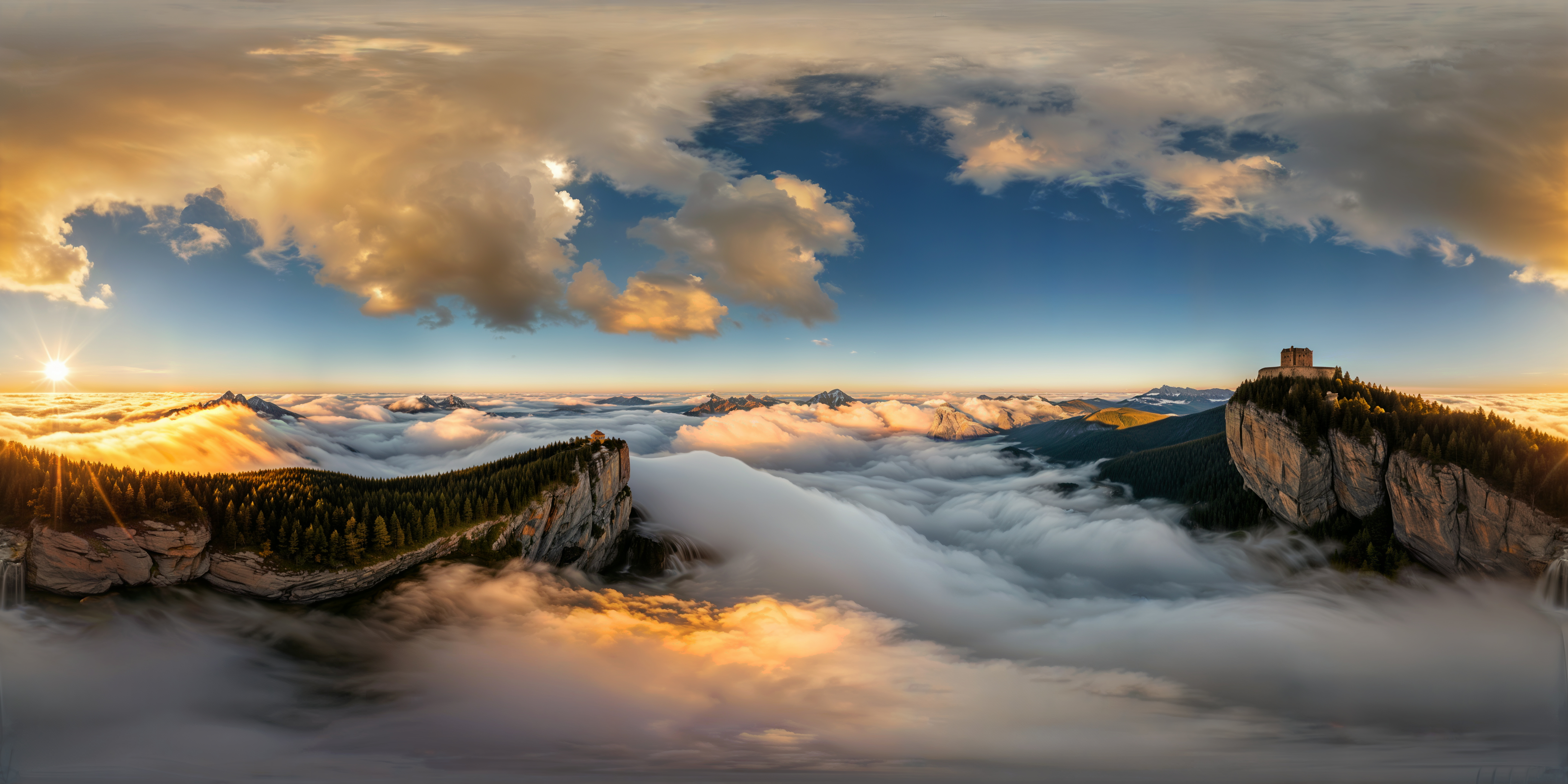 Floating Islands and Waterfalls in the Clouds
